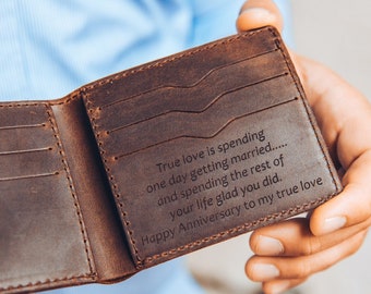 Leather Wallet Personalized Gift for Him 3rd Anniversary Gift For Husband,  Father's Day Birthday Gift for Boyfriend Gift for Men