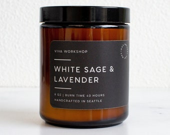 White Sage and Lavender Soy Wax Candle | Handmade with Natural Essential Oils