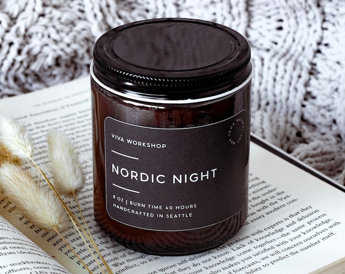 Christmas Gift Nordic Night Soy Wax Candle in Amber Jar, Cozy Home Small Batch Candles, Cozy Christmas Stocking Stuffers Gift