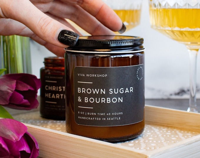 Brown Sugar & Bourbon Candle | Christmas Gift for Him | Sweet Smoky Soy Wax Candle | Cozy Holiday Candle for Dad or Husband