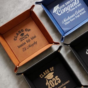 Graduation Gift Class of 2025 Leather Tray | Personalized College Graduate Gift | Custom Valet Tray for Men or Women Class of 2025 Keepsake