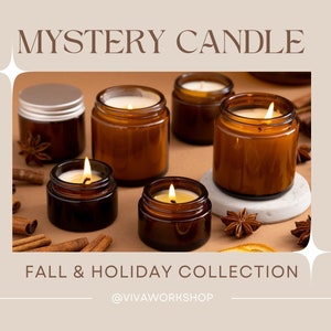 Mystery Candle 8oz Holiday Candle Collection - Surprise Candle in Amber Jar - Winter Scented Soy Wax Candles - Winter Candles Christmas Gift
