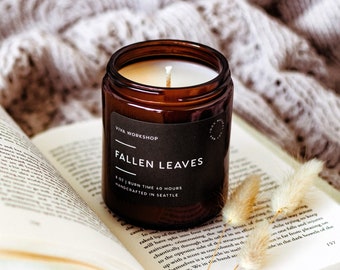 Fall Candle Fallen Leaves Soy Wax Candle | Cinnamon Spice Scented Candle Book Lover Gift | Cozy Home Fall Aromatherapy Gift for Her