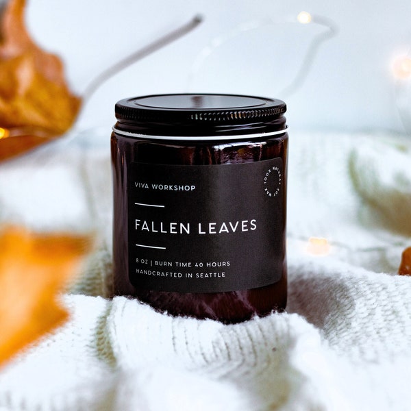 BLACK FRIDAY SALE Fallen Leaves Soy Wax Candle in Amber Jar | Fall Candle in 4 oz & 8 oz | Fall Scented Candles Handcrafted in Seattle