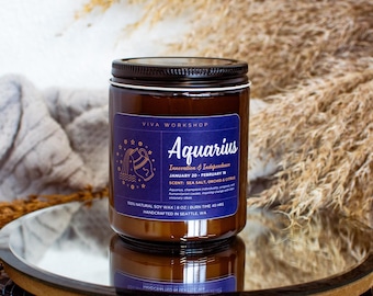 Vela del mes de nacimiento de Acuario / Vela de astrología, Vela de regalo del zodíaco, Regalo de signo del zodíaco, Vela del mes de nacimiento, Vela del zodíaco personalizada