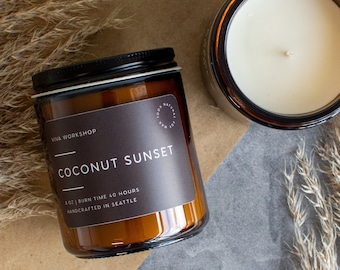 Coconut Sunset Soy Wax Candle Relaxation Gift For Her, Summer Candle Birthday Gift, Mathers Day Gift Coconut Candle, Soy Wax Modern Candle