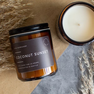 Coconut Sunset Soy Wax Candle Relaxation Gift For Her, Summer Candle Birthday Gift, Mathers Day Gift Coconut Candle, Soy Wax Modern Candle