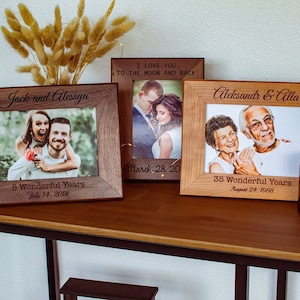 Personalized Anniversary Gift Custom Photo Frame | Custom Engagement Gift Engraved Wood Picture Frame | Custom Wedding Frame, Newlywed Gift
