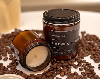 Morning Coffee Candle Stocking Stuffer Christmas Gift Ideas, Gift Under 25, Holiday Candle for Coffee Lover, Coffee Scented Soy Wax Candle