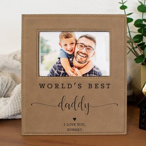 Father's Day Gift Personalized Photo Frame, Engraved Leather Family Photo Picture Frame Gift for Dad, Daddy Gift for First Father's Day