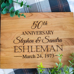 50th Anniversary Gift for Parents, Personalized Golden Anniversary Cutting Board, Wood Gift for Couple, 25th Anniversary Gift Idea