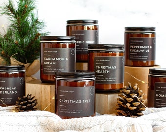 Christmas Decoration | Holiday Candle Hand-Poured Soy Wax Candles in Amber Jars, Christmas Candle, Winter Scented Candle Housewarming Gift