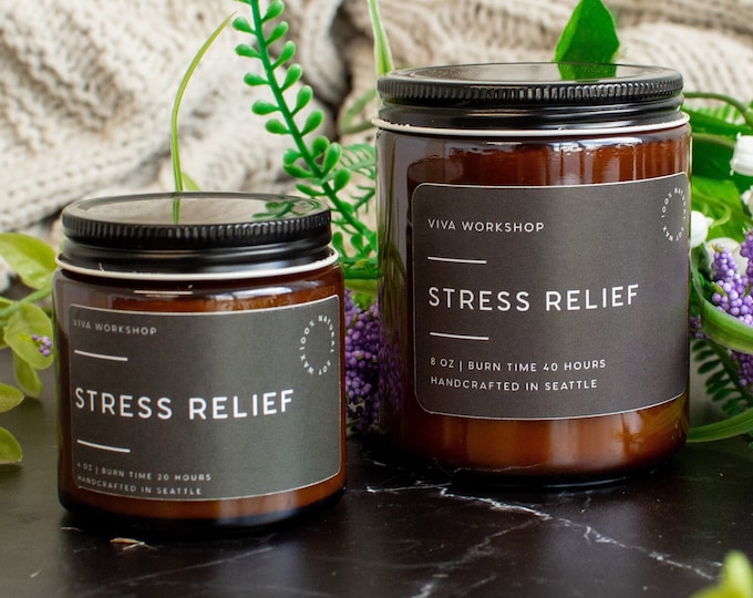 Stress Relief Soy Candle | Aromatherapy Gift for Her, Self Care & Birthday Candle