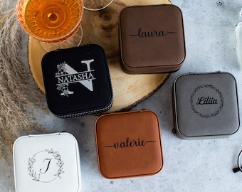 Personalized Leather Jewelry Box | Small jewelry organizer box, Travel jewelry case, Engagement ring box, Earring organizer