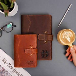 Personalized Leather Journal for Him – Custom Travel Notebook, Refillable Diary, First Father’s Day Gift, Husband Gift, New Dad Present