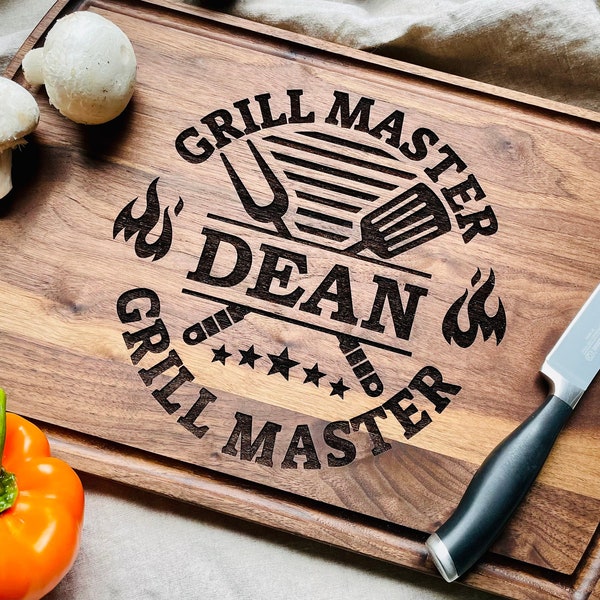 Gift for Him Personalized Grill Master Wood Cutting Board, Custom Cutting Board Gift for Husband, Birthday Boyfriend Gift, Father's Day Gift