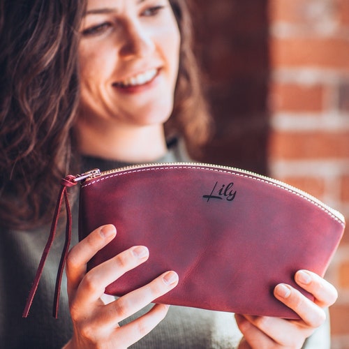 3rd Anniversary Gift for Wife Personalized Leather Makeup Bag Etsy