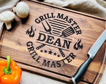 Gift for Him Personalized Grill Master Wood Cutting Board, Custom Cutting Board Gift for Husband, Birthday Boyfriend Gift, Father's Day Gift