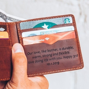 Regalo de 5 años de aniversario para él / Cartera monograma personalizada, Regalo personalizado para el marido, Regalo de cuero para hombres, Regalo personalizado para novio