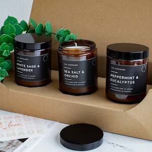 Set de regalo de velas navideñas / Velas relajantes de Navidad / Trío de velas de cera de soja / Un regalo acogedor para mamá, esposa o amiga imagen 3