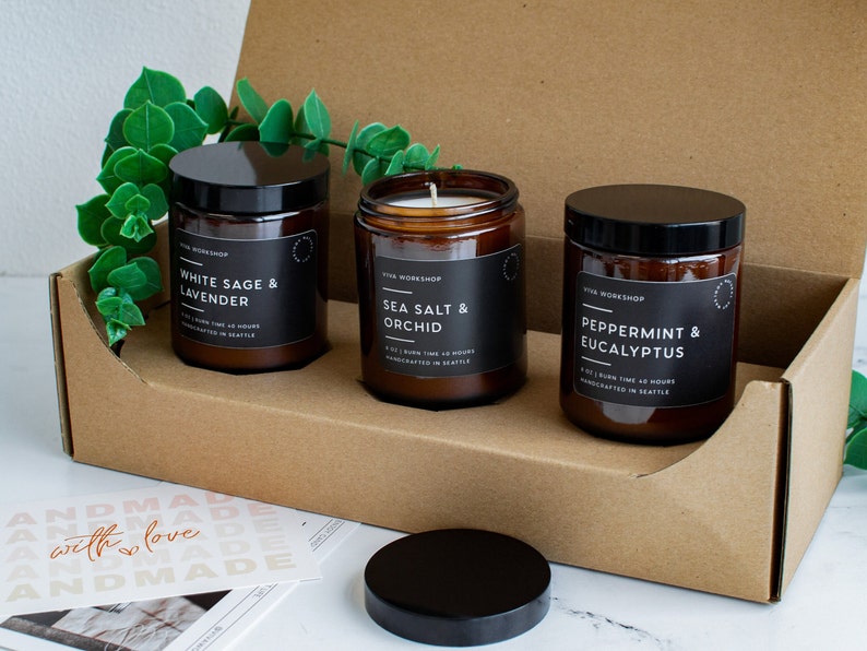 Set de regalo de velas navideñas / Velas relajantes de Navidad / Trío de velas de cera de soja / Un regalo acogedor para mamá, esposa o amiga imagen 3