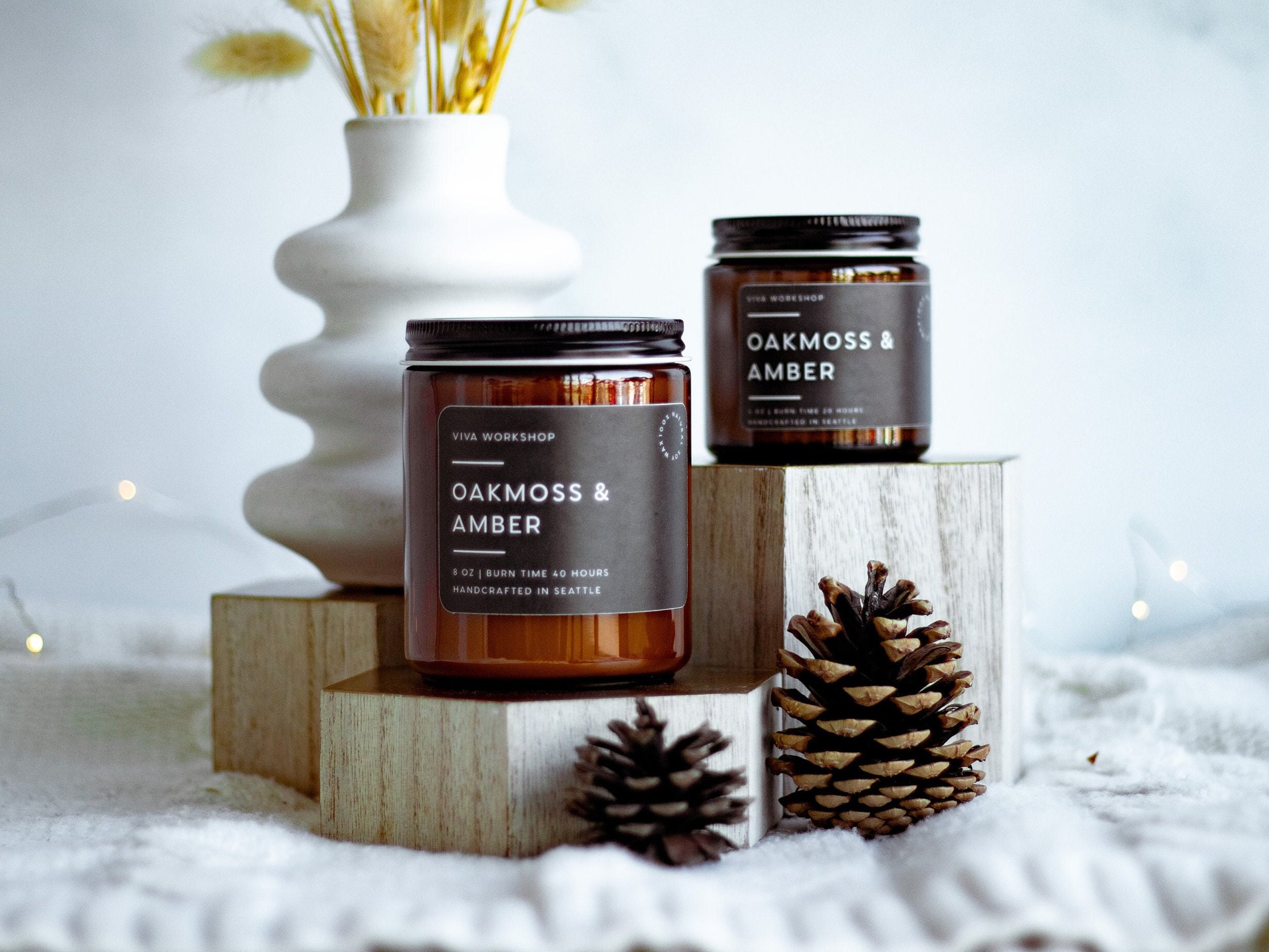 Father's Day Gift Scented Candle Oakmoss & Amber - Earthy Fragrance Forest Candle Gift for Him - Soy Wax Candle Gift for Boyfriend Birthday
