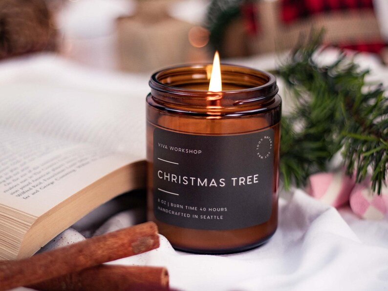 Christmas Candle | Holiday Soy Candle | Winter Scented Candles: Christmas Tree, Peppermint, Gingerbread | Clean Non-Toxic Host Gift image 2