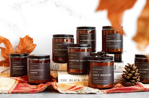 Fall Scented Soy Candles Pumpkin Spice, Apple Pie, Campfire Nights, Autumn Scents | Cozy Home Décor Last Minute Gift Fall Candles 4 oz, 8 oz