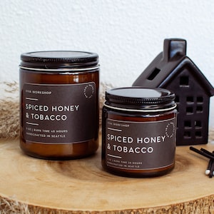 Tobacco Soy Wax Candle for Him | Christmas Candle Gift | Eco-Friendly Scented Candle in Glass Jar | Holiday Gift for Husband, Dad