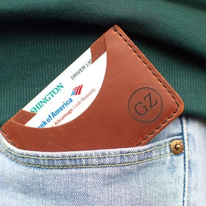 Minicartera de cuero, Regalo personalizado para él, Regalo grabado personalizado para marido, Tarjetero fino, Regalo para novio, Cartera de cuero fina