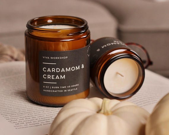 Cardamom & Cream Soy Candle, Cozy Amber Jar Candle, Christmas Candle Gift, Holiday Candle Set, Fraser Fir, Housewarming Gift