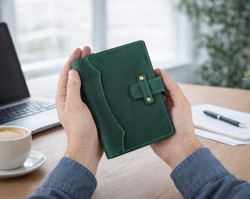 Cuaderno de cuero personalizado / Diario recargable para planificar y alcanzar objetivos diarios / Diario de cuero grabado a mano A6 Emerald