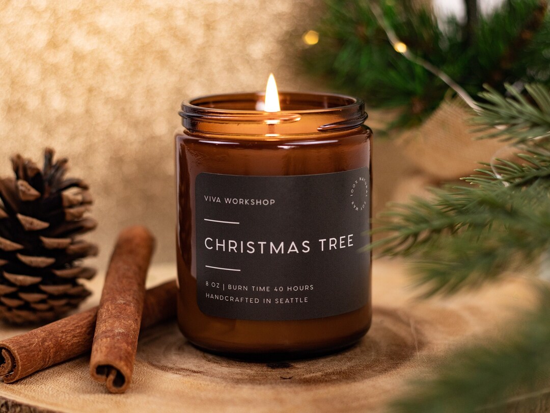 Christmas Tree Soy Wax Candle in Amber Jar 4 Oz & 8 Oz Festive Holiday ...