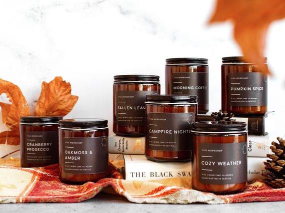 Fall Soy Candle | Cozy Autumn Scents Pumpkin, Apple & Bourbon | Non-Toxic Handmade Gift for Her or Host
