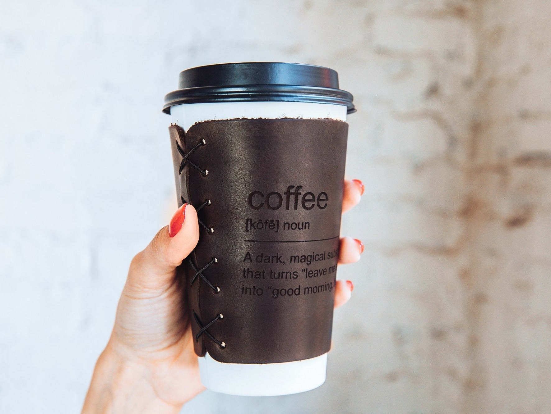 Personalized Coffee Cup Sleeve in Horween Leather for BRCC & Starbucks –  Custom Leather and Pen