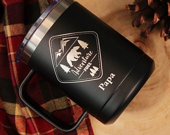 Personalized Travel Mug for Dad | Custom Camping Mug | Father’s Day Gift for Dad | Engraved Camper Coffee Mug | RV Adventure Gift | 15 oz