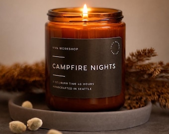 Campfire Nights Soy Wax Candle | Fall Cozy Soy Candle | Bonfire Smoke & Marshmallow | Cozy Cabin Candle | Masculine Candle Gift of 3