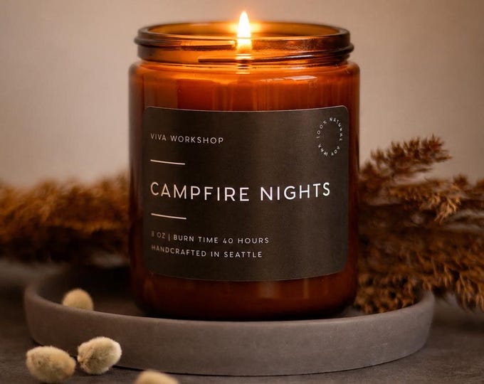 Campfire Nights Soy Wax Candle | Fall Cozy Soy Candle | Bonfire Smoke & Marshmallow | Cozy Cabin Candle | Masculine Candle Gift of 3