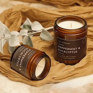 Peppermint Eucalyptus Soy Candle – Handmade Scented Candle Gift for Her – Relaxing Aromatherapy Candle for Stress Relief - Refreshing Candle