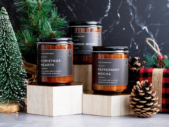 Christmas Candle | Holiday Soy Candle | Winter Scented Candles: Christmas Tree, Peppermint, Gingerbread | Clean Non-Toxic Host Gift