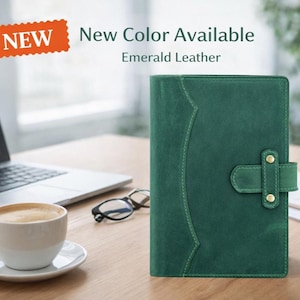 Cuaderno de cuero personalizado / Diario recargable para planificar y alcanzar objetivos diarios / Diario de cuero grabado a mano A5 Emerald