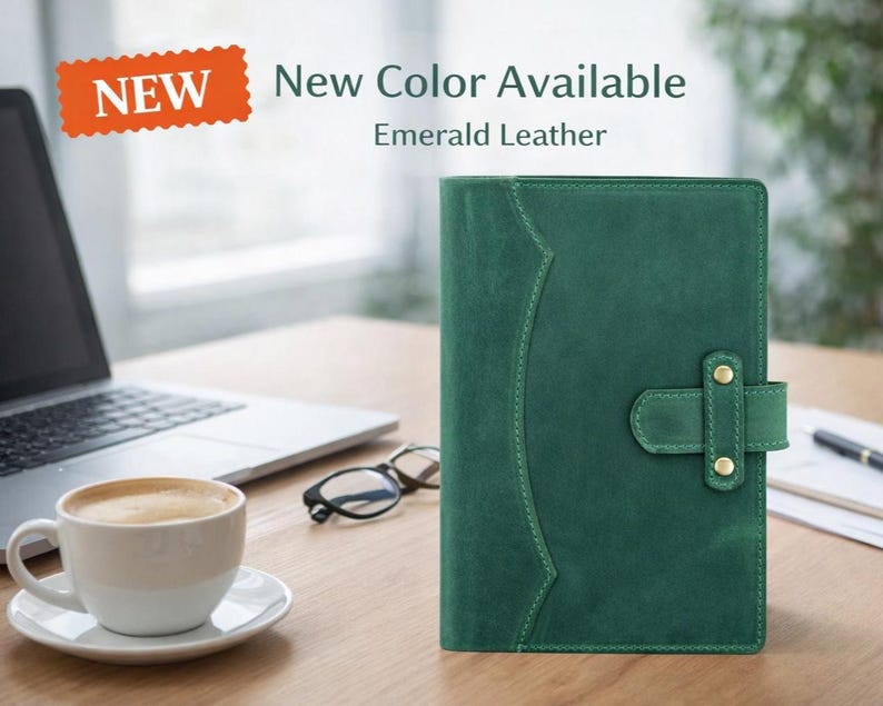 Cuaderno de cuero personalizado / Diario recargable para planificar y alcanzar objetivos diarios / Diario de cuero grabado a mano A5 Emerald