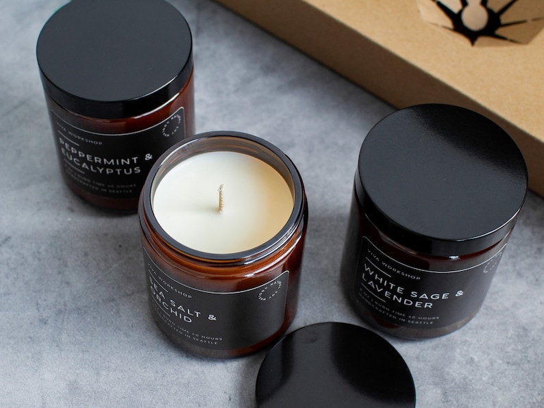 Set de regalo de velas navideñas / Velas relajantes de Navidad / Trío de velas de cera de soja / Un regalo acogedor para mamá, esposa o amiga imagen 8