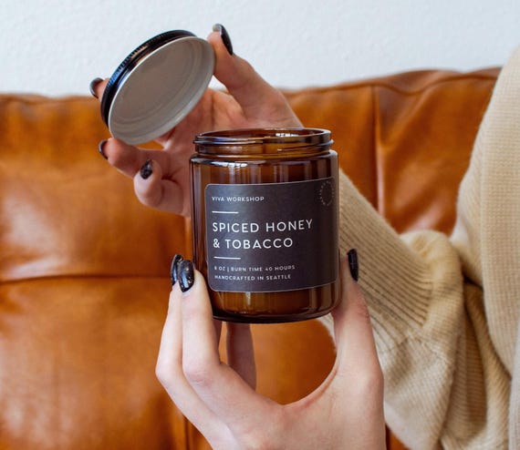Spiced Honey & Tobacco Christmas Candle | Cozy Lodge Scented Candle for Men  | Rustic Holiday Gift for Him | Warm Amber Soy Wax Candle