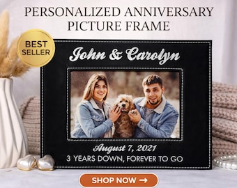 Marco de fotos de cuero personalizado / Regalo de 3.er aniversario para pareja / Marco de fotos personalizado / Regalo de cuero para padres / Decoración rústica para el hogar