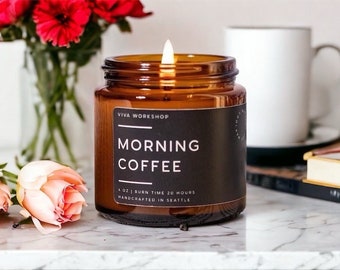 Morning Coffee Scented Candle | Hand-Poured Soy Wax Candle | Bold and Rich Aroma Coffee Lover Gift