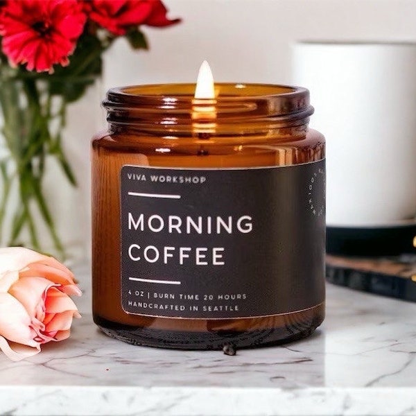 Morning Coffee Scented Candle | Hand-Poured Soy Wax Candle | Bold and Rich Aroma Coffee Lover Gift