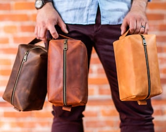 Personalized leather dopp kit for him | Mens leather toiletry bag, Wedding groomsmen gifts, Mens toiletry Bag, Custom gift for groom