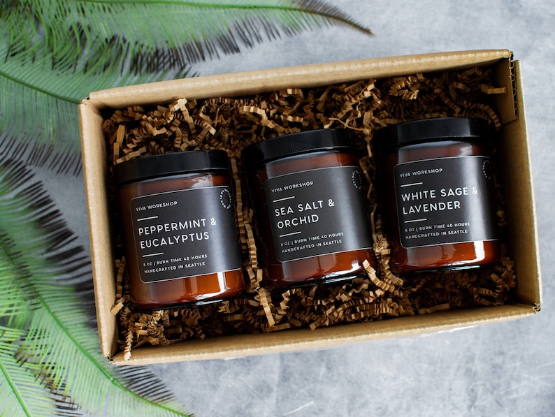Set de regalo de velas navideñas / Velas relajantes de Navidad / Trío de velas de cera de soja / Un regalo acogedor para mamá, esposa o amiga imagen 1