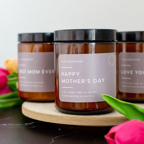 Mothers Day Gift Soy Candles in Amber Jar | Flower Candle Gift for Mom | Eco-friendly Hand-poured Soy Wax 4oz and 8oz Options | Made in USA